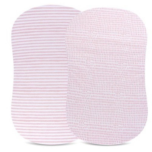 Ely's & Co. Baby Fitted Waterproof Bassinet Sheet Set 100% Combed Jersey Cotton Mauve Pink Stripes & Splash 2 Pack