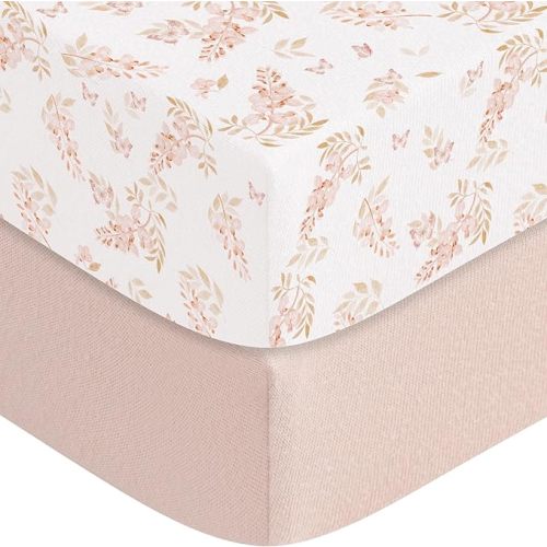 Pack and Play Sheets Fitted Stretchy Mini Crib Sheets for Pack N Play Playard Mattress, Super Soft & Cozy, 38”x26” Snug Crib Mattress Cover for Baby Boys Girls, 2Pack (Blossom)