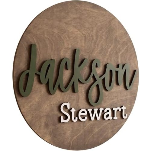 Custom Round Nursery Name Sign, Personalized 3D Baby Name Announcement Sign, Personalized Wooden Wall Plaque, 3D Wall Art for Children & Kids Rooms, Family Name Signs, 30 Colors (Design 1)