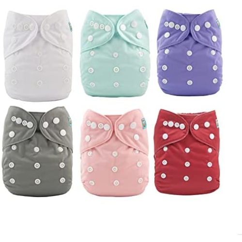 ALVABABY Baby Cloth Diapers One Size Adjustable Washable Reusable for Baby Girls and Boys 6 Pack + 12 Inserts 6BM100-DA