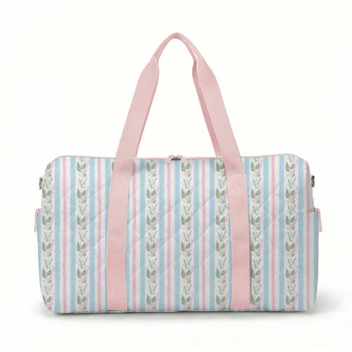 Blue Floral Stripe Quilted Duffle