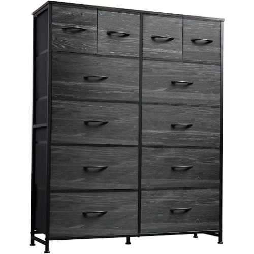 WLIVE 12 Drawer Tall Fabric Dresser Bedroom Storage Chest, Charcoal