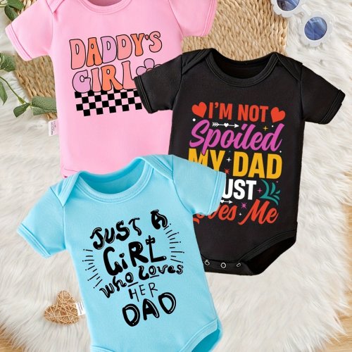 3pcs Daddy's Girl Printed Baby Romper Set for Newborns, Soft and Comfortable Crawling Outfit, Pregnancy Gift for Father's Day, Perfect for Outdoor