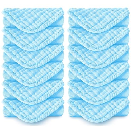 Muslin Burp Cloths 100% Cotton Large 20''x10'' Extra Soft and Absorbent Baby Wash Cloths Spit Up Rags - Baby Burping Cloth for Boys Girls Items(12 Pack Aquamarine)