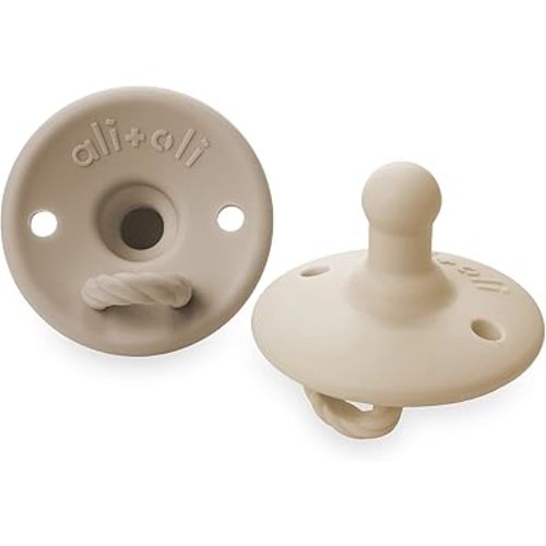 Ali+Oli Pacifier for Baby (2-pk) Set Original Round (Oat-Coco) Concaved Shield Newborn Pacifiers, BPA-Free Silicone Baby Pacifier Set, Baby Binkies, Chupones para Bebes