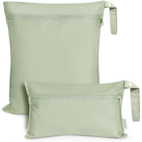 haakaa Wet Dry Bags for Baby, Water Resistant Wet Dry Bag, 2pcs, Grass | Reusable Baby Wet Dry Bag for Baby Items, Cloth Diapers, Swimsuits, Wet Clothes & Travel Essentials with Easy-carry Handles