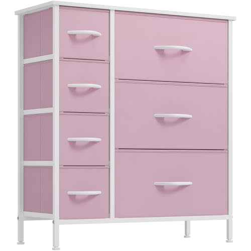 YITAHOME Pink Dresser for Bedroom, 7 Drawers Fabric Dresser, Organizer Unit for Living Room, Hallway, Closets - Sturdy Steel Frame, Wooden Top & Easy Pull Fabric Bins