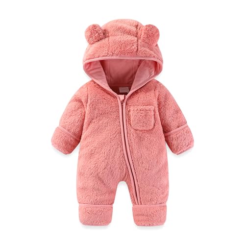 AiWMGL Newborn Baby Bear Outfit With Fold-Over Mittens and Footies Girls Boys Winter Fleece Clothes Hooded Romper Snowsuit