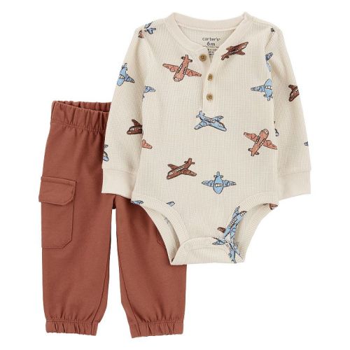Baby Boy Carter's Airplane Print Henley Bodysuit & Cargo Pants Set