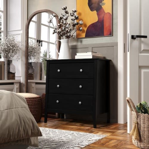 Solid Wood 3 Drawer Dresser 31.89 in H, 29.92 in W, 17.13 in D-Black