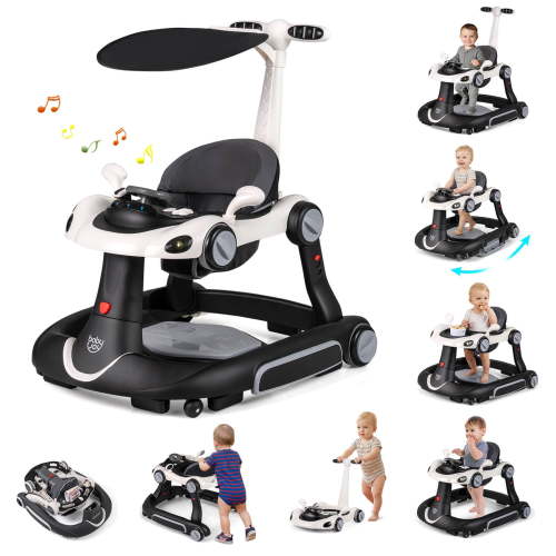 Infans 6-in-1 Baby Walker w/Canopy, Music, Lights, Speed/Height Adjustment & Wheels