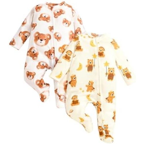 2 Pcs One-Piece Footed Jumpsuits with 2-Way Zipper Baby Boys Clothes Bodysuit Sleepers for 0-3 Months Newborn Gift