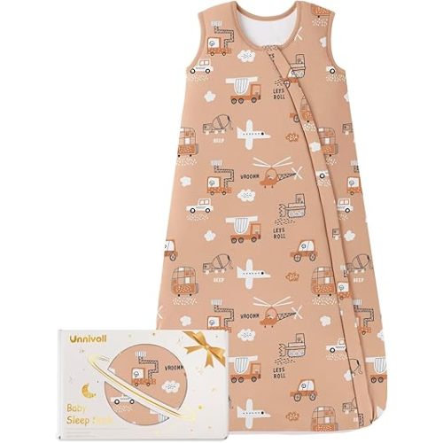 Rayon Made from Bamboo Baby Sleep Sack 6-12 Months 1.0 Tog Baby Wearable Blanket Super Soft Sleeping Sack with 2-Way Zipper for Infant Newborn - Medium Brown Trucks