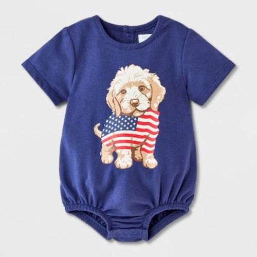 Grayson Mini Baby' Ameriana Puppy Flag Bodysuit - Navy Blue Newborn