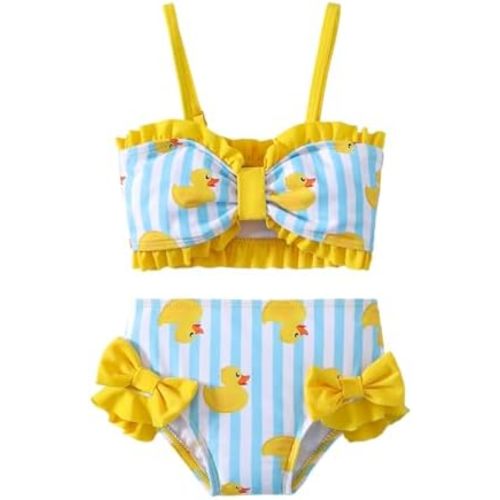 Toddler Baby Girls Swimsuit Two Piece Floral Stripe Swimwear Infant Summer Beach Bikini Bathing Suit