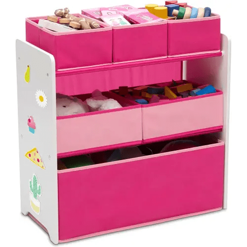 Delta Children Design and Store 6 Bin Toy Organizer, White/Pink