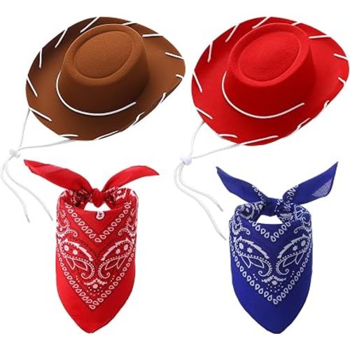 4 Pcs Child Cowboy Hats and Bandanas Western Costume for Halloween
