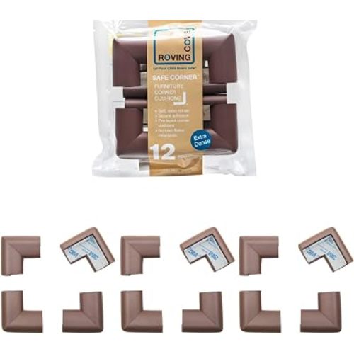 Roving Cove HeftyFit Corner Protector for Baby (12 Large Corners), Heavy-Duty Soft Rubber Foam Furniture Corner Bumper Guards, 3M Adhesive Pre-Taped, Coffee Brown