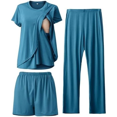 Rnxrbb 3 Piece Postpartum Nursing Pajamas Set Maternity Breastfeeding Pjs