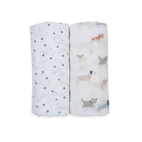 Lulujo Puppy Dog & Stars - Cotton Swaddle 2 Pack