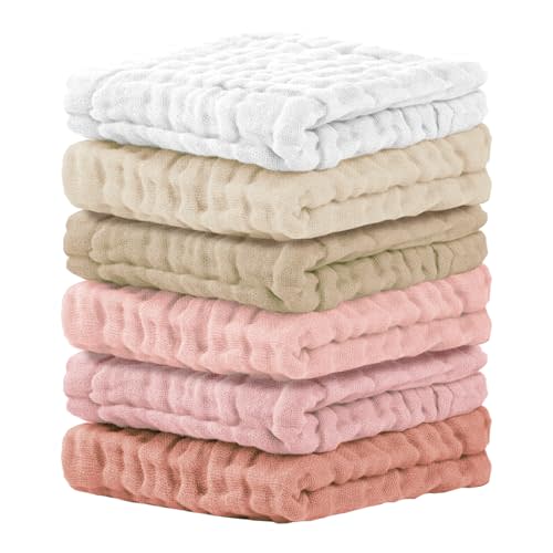 Cuddle Campus Baby Washcloths 6 Packs, Muslin Washcloths Baby,Cotton Burp Cloths, Extra Absorbent and Soft Wash Clothes for Newborns, 12x12 Inches