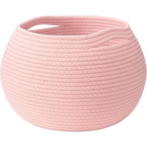 Goodpick Baby Basket for Nursery, Woven Basket for Home Décor, Gift Baskets Empty for Baby Shower Diaper Caddy, Decorative Toy Storage Basket, Pink, 10"D x 8.3"H