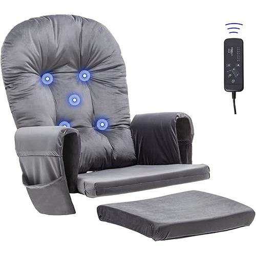 Paddie Dark Grey Massage Glider Rocker Replacement Cushions with Storage Velvet Washable Non Slip for Glider Rocking Chair, 5PCS