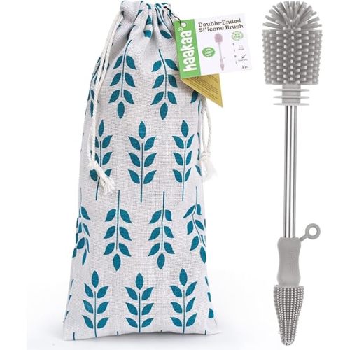 haakaa Cleaning Brush Silicone Bottle Brush Double-Ended Soft Silicone Bristles for Breast Pumps, Breast Milk Collectors, Baby Bottles, Teats, Breastmilk Storage Bags, Detachable - Grey, 1pk