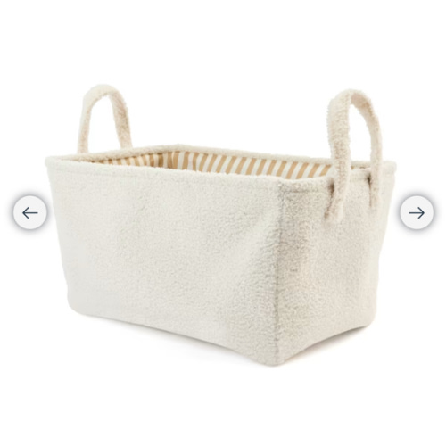 Rectangle Boucle Basket with Stripe Liner - White