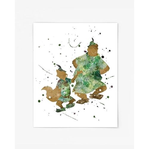 Robin Hood and Little John Wall Art Prints, Watercolor Prints, Nursery Wall Poster, Holiday Gift, Kids and Children Artworks Home Decor Digital Painting