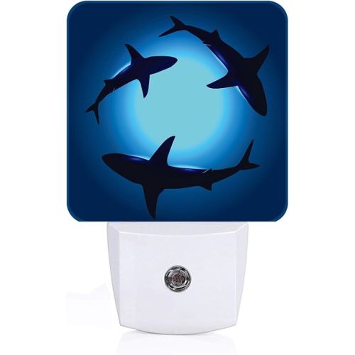 Floating Sharks Night Light,Plug-in Nightlights Auto Sensor Night Lamp Dusk to Dawn Lamp Home Decor for Nursery Children Girls Boys