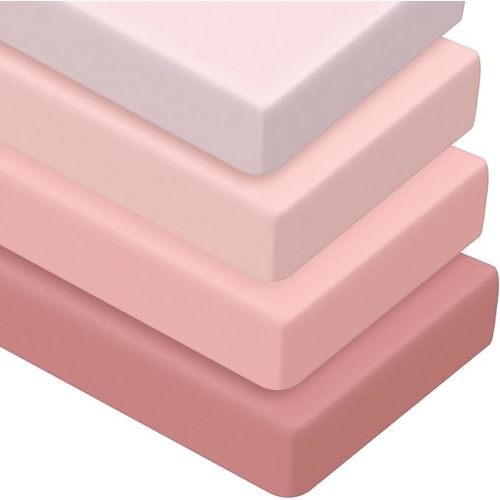 Peryiter 4 Pack Crib Sheets Girl Soft Baby Bed Sheet Set 52'' x 28" Nursery Crib Sheets for Standard Bed for Nursery Decor Baby Boys or Girls(Rose Red,Classic)