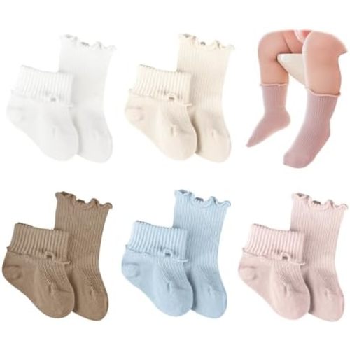 VIAOKUTH Baby Girls Socks Newborn Frilly Ruffle Cotton Infant Cute Princess Socks for Toddler Dress 5 Pairs