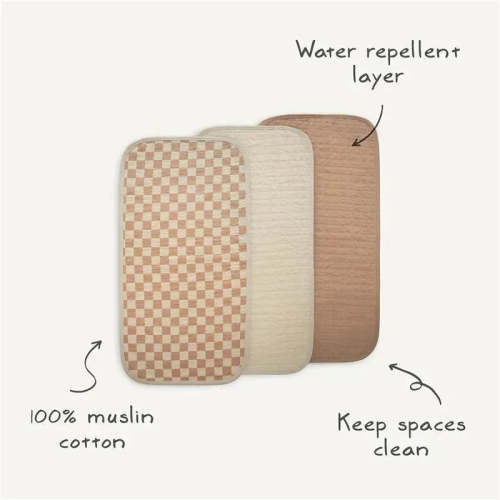 Mushie - Waterproof Changing Pad Liners, 100% Organic Cotton, Set of 3, Blush Combo