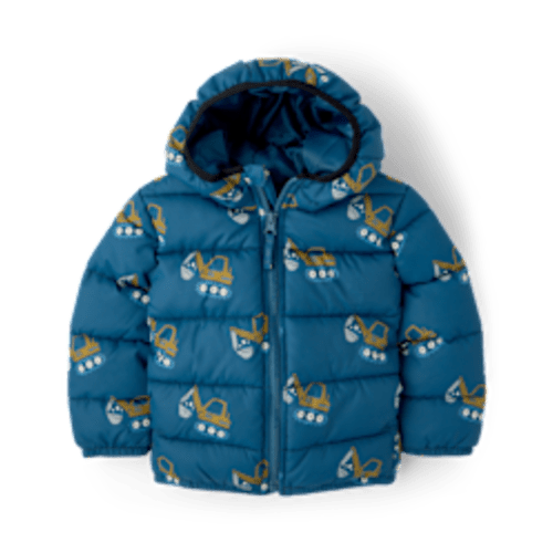 Toddler Boys Long Sleeve Print Hooded Puffer Jacket - BLUE | The Children's Place