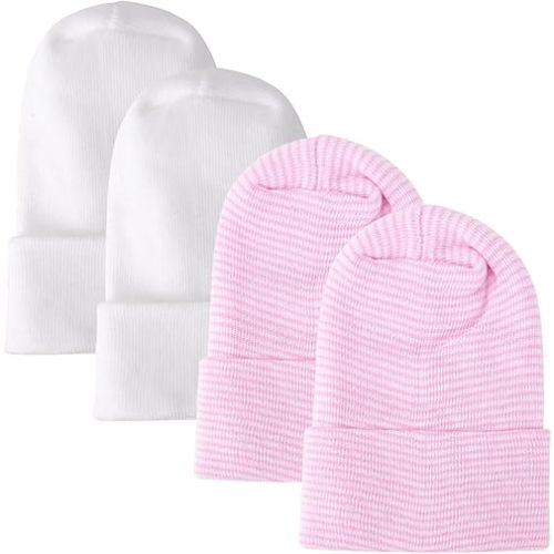 DRESHOW BQUBO 4 Pack Newborn Hospital Hat Infant Baby Hat Cap with Big Bow Soft Cute Knot Nursery Beanie