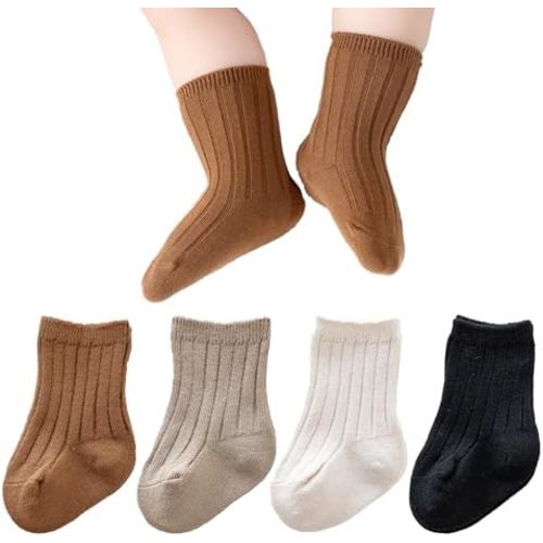 Baby Crew Socks,Soft Cotton Ribbed Knit Socks for Infants Toddlers,Breathable Everyday Comfort Socks for Boys Girls