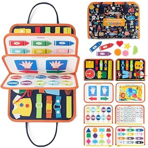 Freebear Busy Board Toddler Travel Toys Sensory Toys for Toddlers 1 2 3 4, Montessori Learning Toys for Toddlers Activities Board, Educational Toys for 3 4 Year Old Boys Girls Gift, Classic