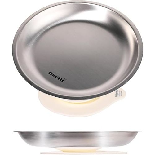 2-Pack Stainless Steel Kids Plate with Silicone Suction Base | Dishwasher Safe | For Toddler and Baby | Metal Toddler Plate for Children Independent Feeding and Baby-Led Weaning
