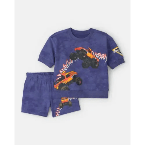 Baby Boy 2-Piece Monster Truck French Terry Top & Short Set - Blue | Carter's