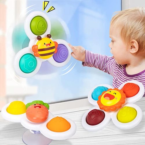 NARRIO Suction Cup Spinner Fidget Toys for 1 2 Year Old Boy Gifts, Spinning Top Baby Bath Toys 6-12-18 Months, 1st One Year Old Girl Christmas Birthday Gifts Travel Sensory Toys for Toddlers 1-3