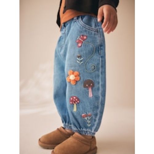 Buy Mushroom/ Floral Embroidered Barrel Jeans (3mths-7yrs) from Next USA