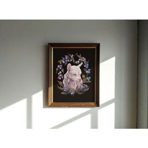 Lamb with Berries  - Giclee Print from original hand-painting by Albino Jackrabbit
