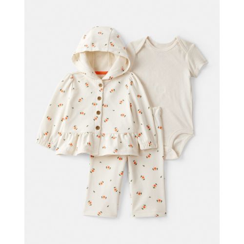 Baby Girl 3-Piece Floral French Terry Long-Sleeve Bodysuit & Pant Set - Ivory | Carter's