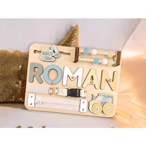 Wooden Name Puzzle Montessori Busy Board, Personalized Baby Gift for Toddler, Puzzle for New Baby, First Birthday or Christmas Gift