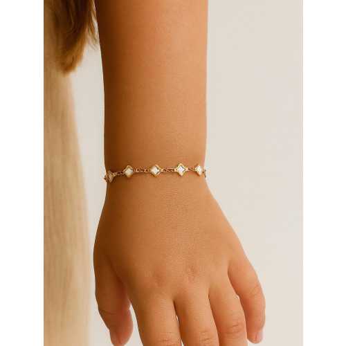 14k Gold Filled Clover Bracelet – Dainty Lucky Clover Chain, Minimalist Bracelet for Women & kids, Everyday Gold Jewelry Gift, mom and me