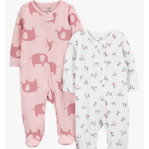 Simple Joys by Carter's baby-girls 2-way Zip Thermal Footed Sleep and Play, Pack of 2