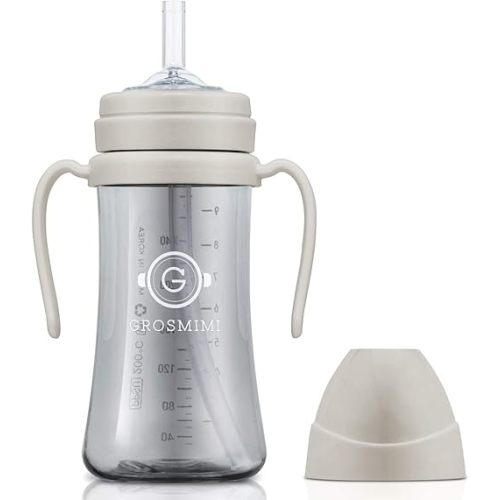 GROSMIMI - (10 oz (Beige)) - Spill Proof no Spill Magic Sippy Cup with Straw with Handle for Baby -