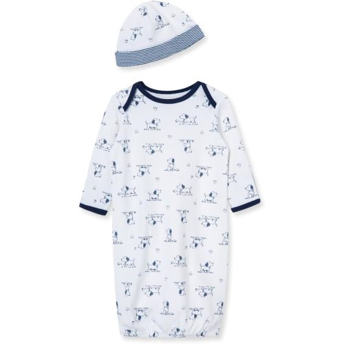 Little Me Clothes for Baby Boys' 2-Piece Nightgown and Cap Set 100% Cotton with Elastic Bottom, Baby Essentials, 0-3 Months