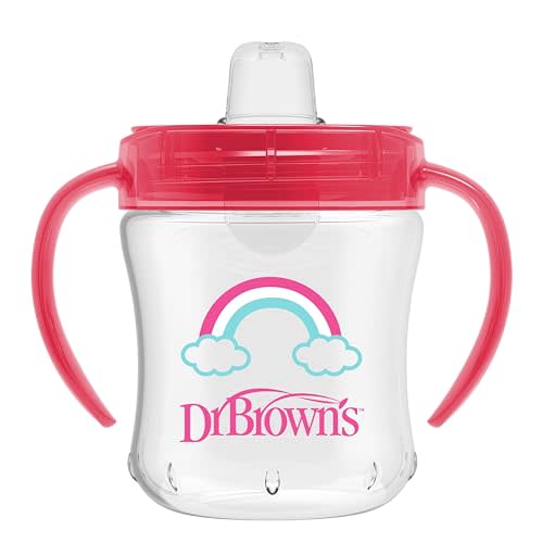 Dr. Brown's Milestones Soft Spout Sippy Cup with Handles, Pink Rainbow, BPA-Free, 6 oz/180 mL, 6m+